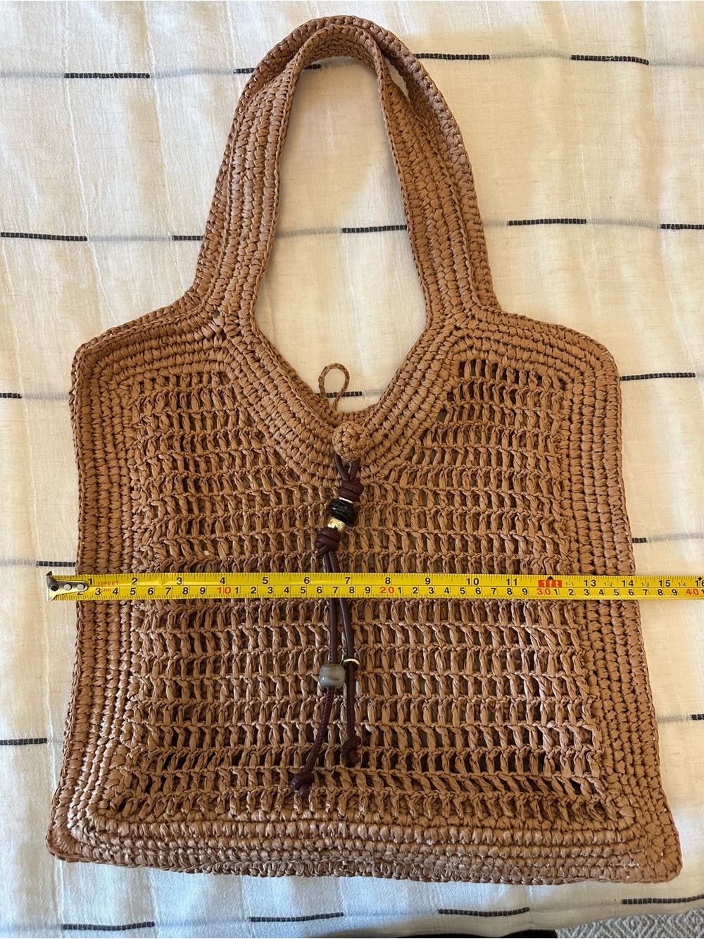 H&M Brown Crochet Shoulder Tote with Tassel Accent - Picture 6 of 7